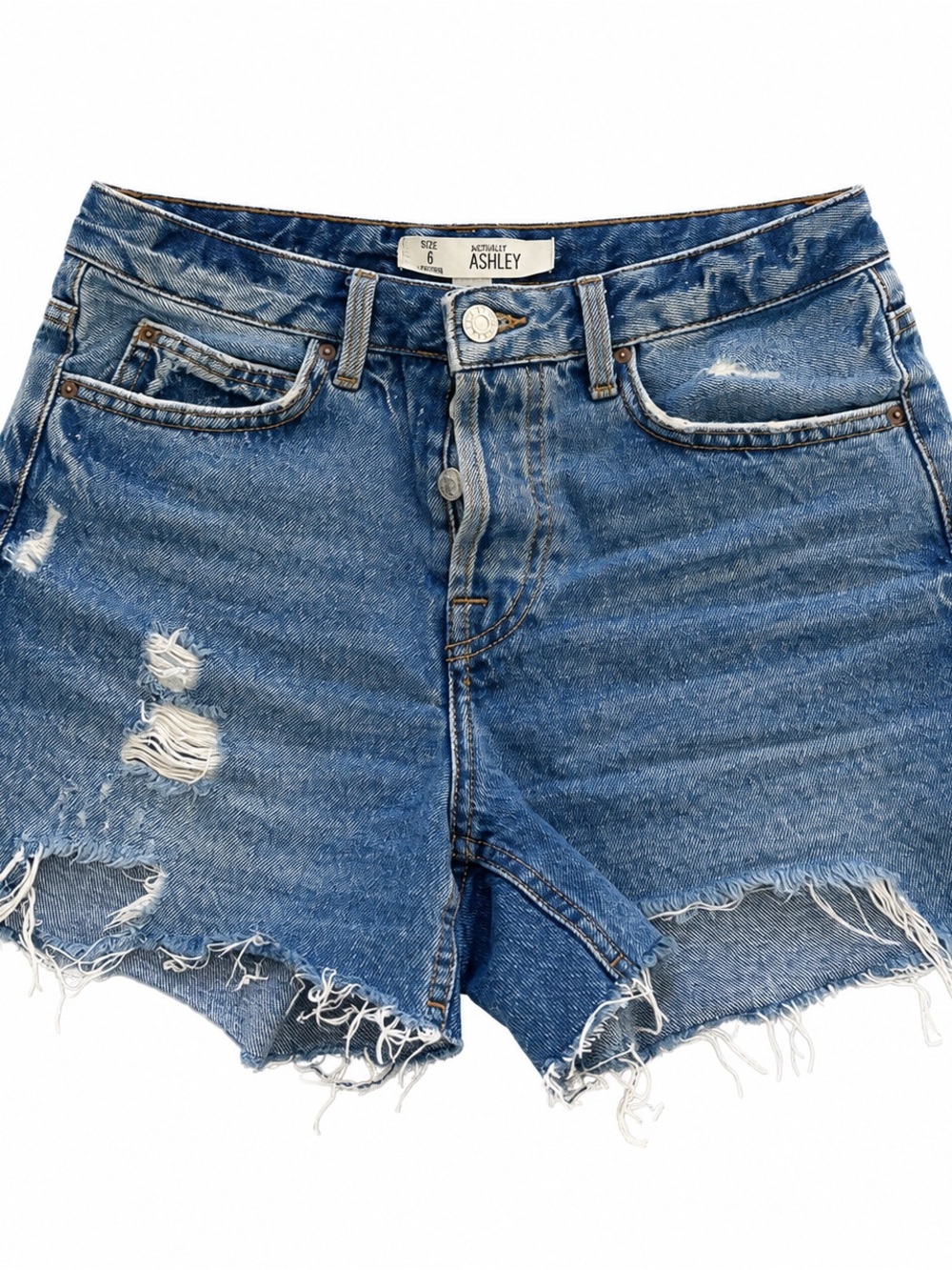 Topshop Distressed Blue High-Rise Jean Shorts